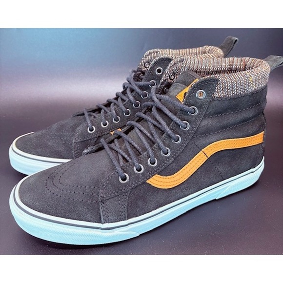Vans Sk8-Hi MTE High Top Sneakers Black Tweed Suede Orange Mens size 11.5 - Picture 1 of 8